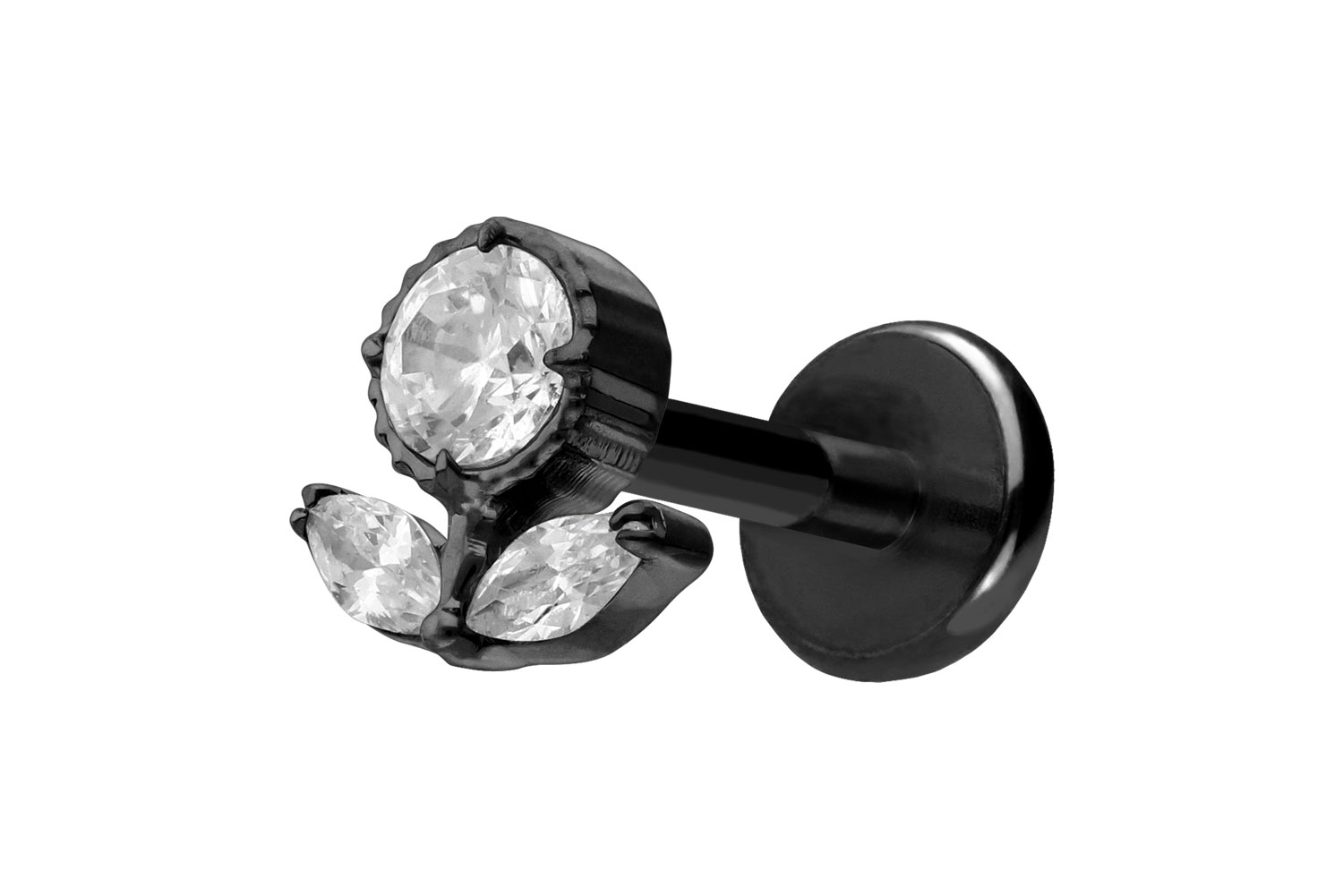 Titan Labret Piercing mit Push Fit KRISTALLBLUME